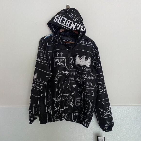 Members Only x Basquiat Black White Windbreaker Light Jacket - Picture 2 of 7